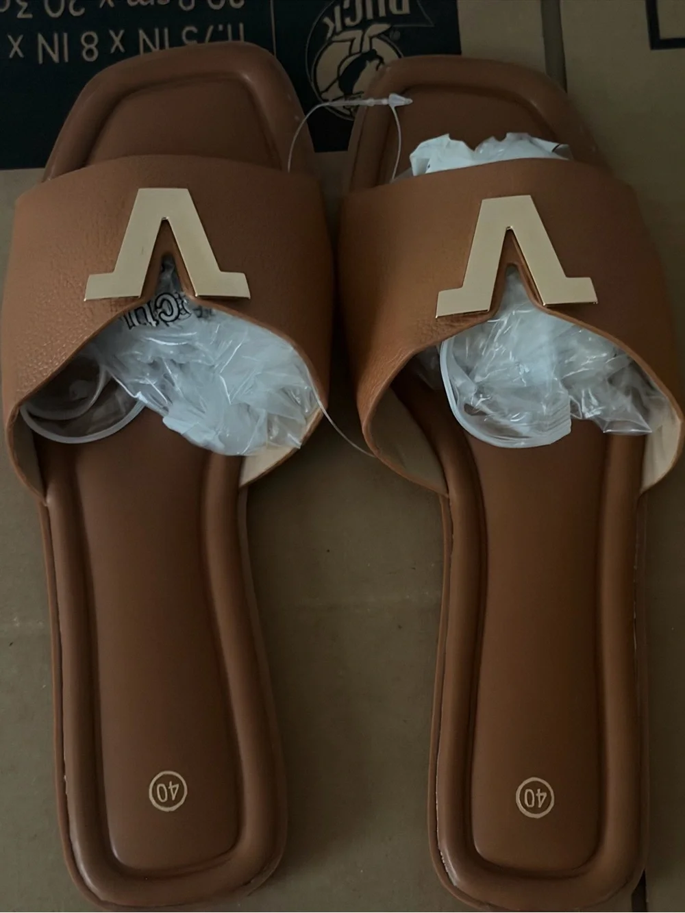 Vero Moda Brown Slide Sandals with Gold Accent